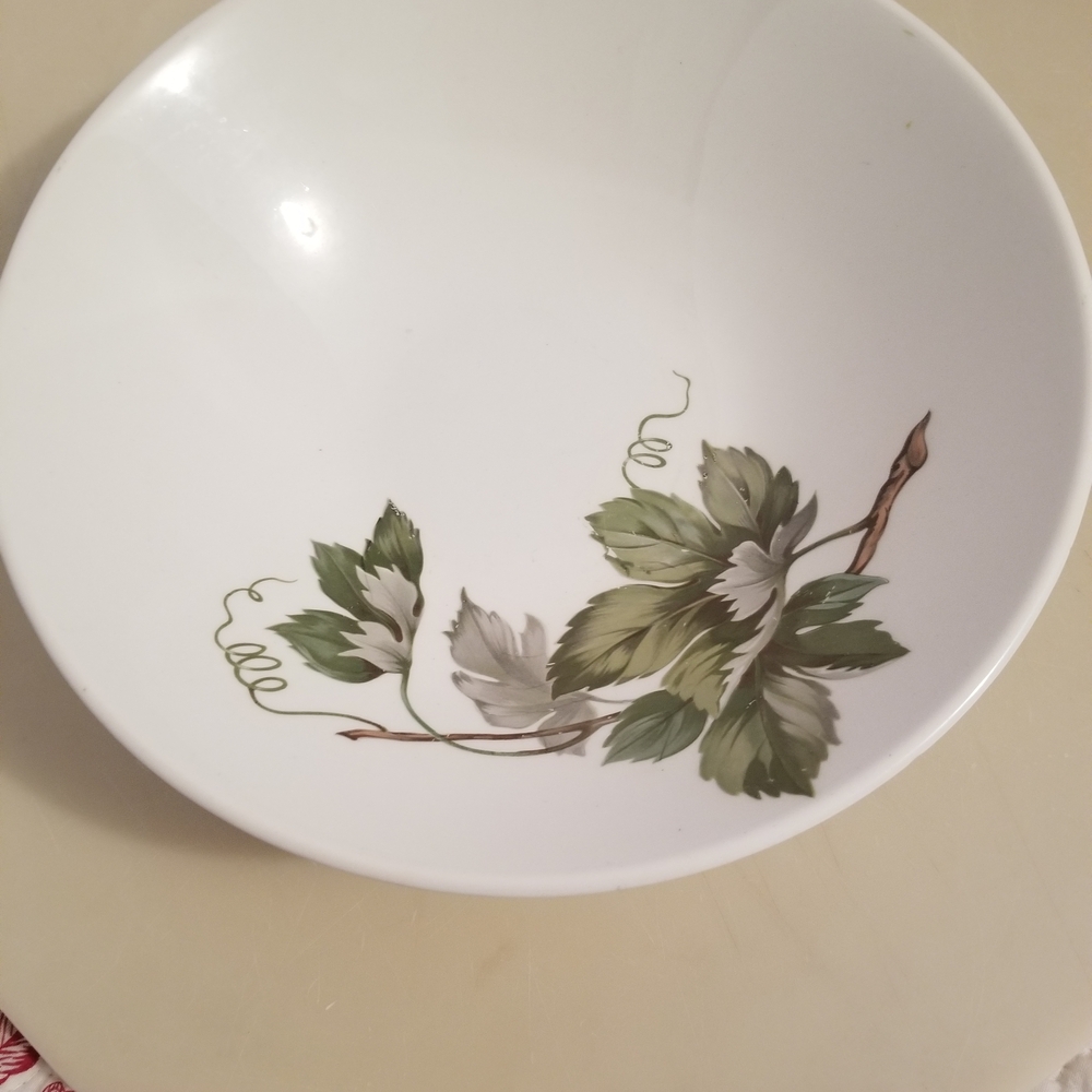 Knowles White Bowl with Green Leaf Design